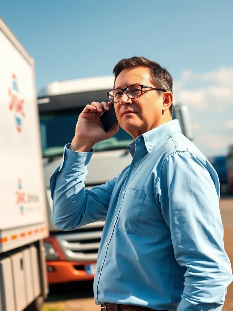 A dispatcher on the phone assisting a driver, showcasing the dedicated support provided by Speedtrak Dispatch for route planning and problem resolution.